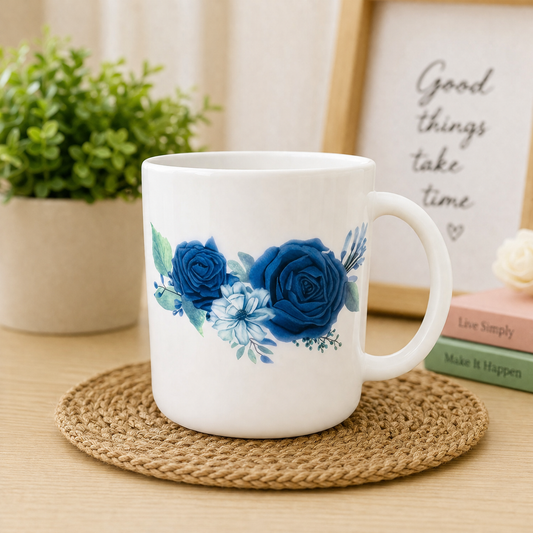 Blue Blossom Opal Glass Mug (350ML)