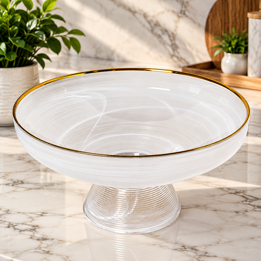 White Galaxy Glass Pedestal Fruit Bowl