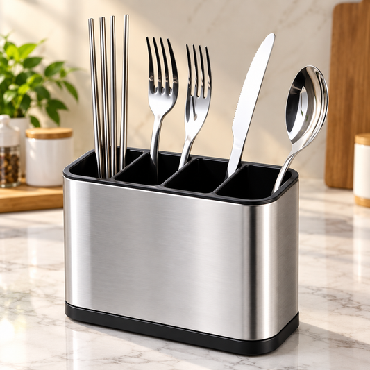 Stainless Steel 4-Compartment Cutlery Organizer