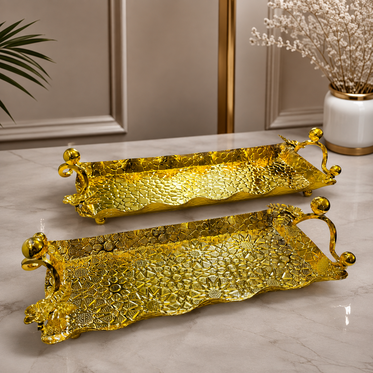 Royal Aurora Gold Serving Platter with Ornate Handles