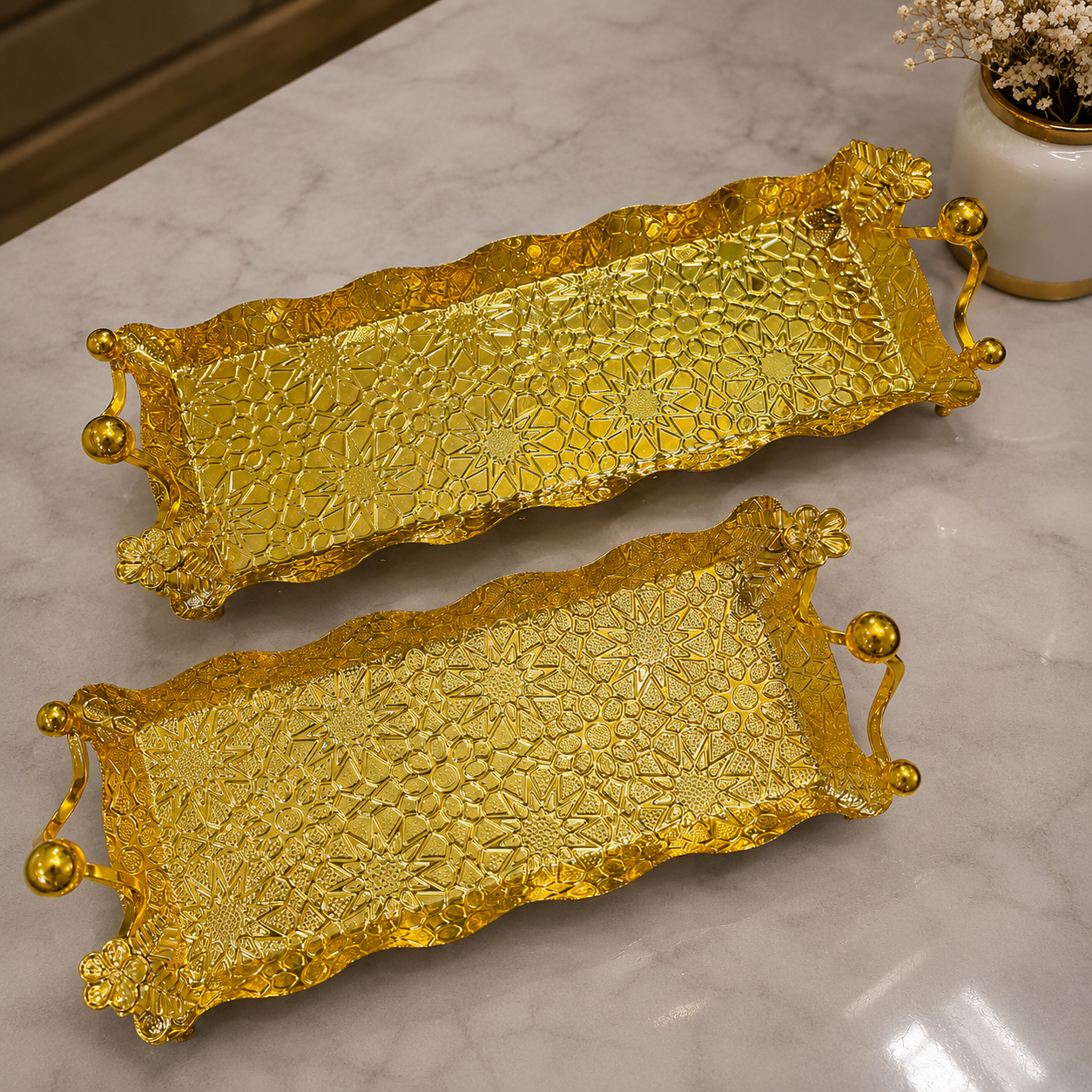 Royal Aurora Gold Serving Platter with Ornate Handles