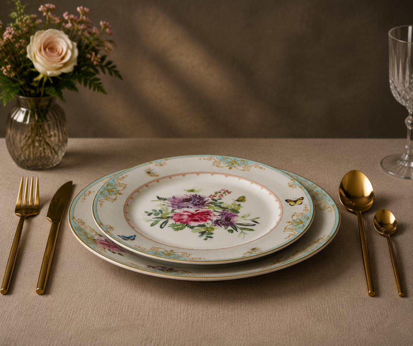 Elegant Floral & Butterfly Breakfast Set