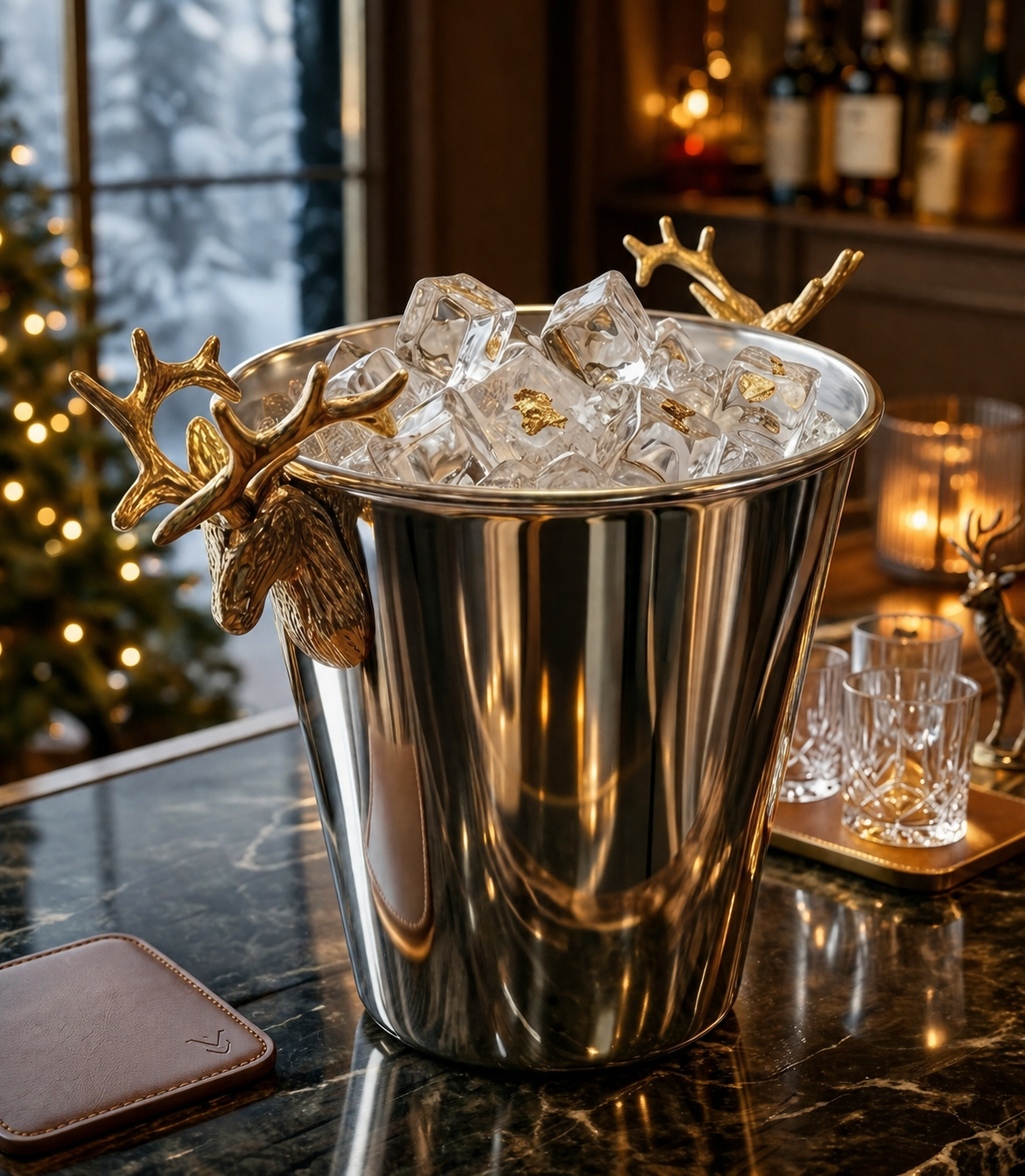 Luxury Silver & Gold Stag Head Ice Bucket