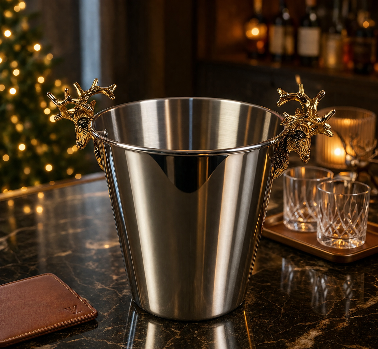 Luxury Silver & Gold Stag Head Ice Bucket