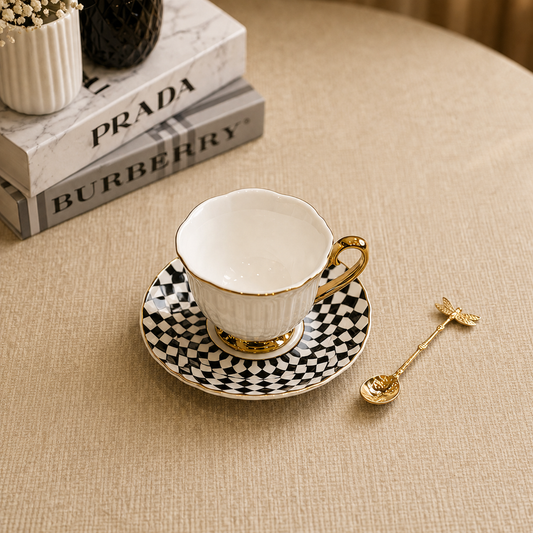 Monochrome Luxe Tea Cup & Saucer Set