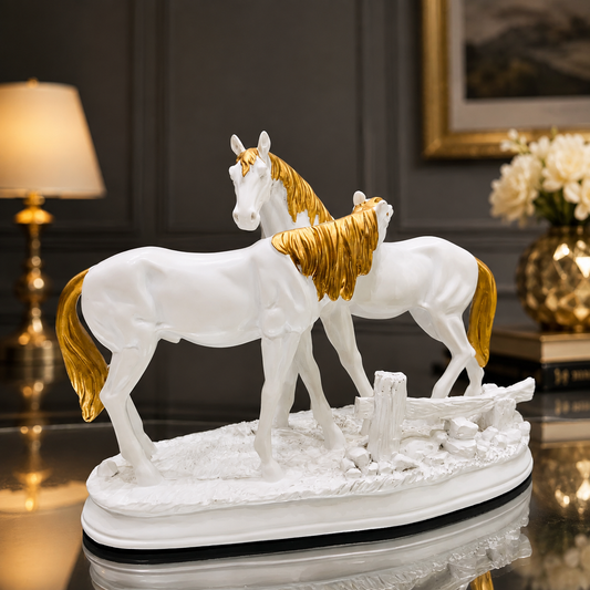 Royal White & Gold Horse Decorative Sculpture