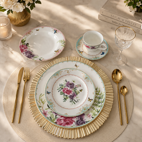 Elegant Floral & Butterfly Breakfast Set