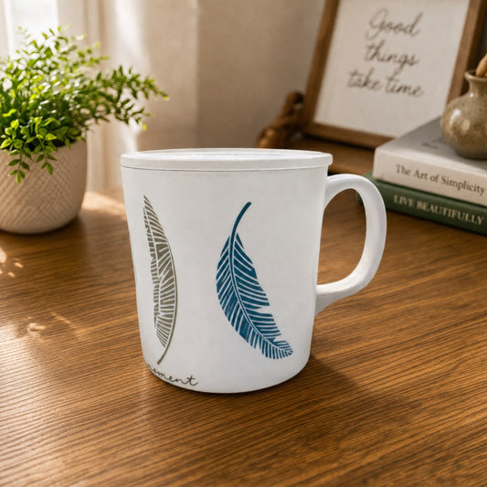 Feather Grace Ceramic Mug with Lid (1-PC)