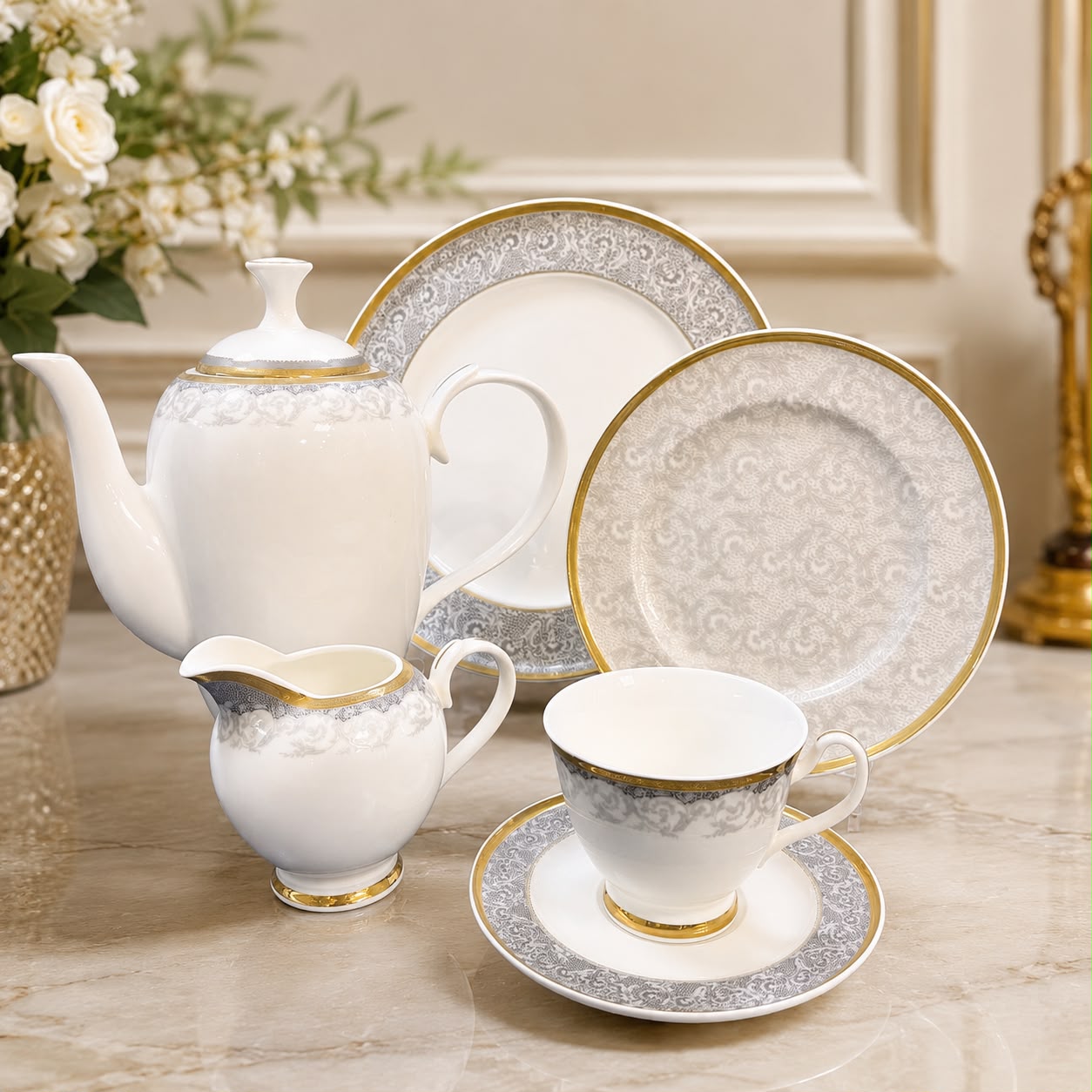 Regal Silver Bloom Tea Set 24PC