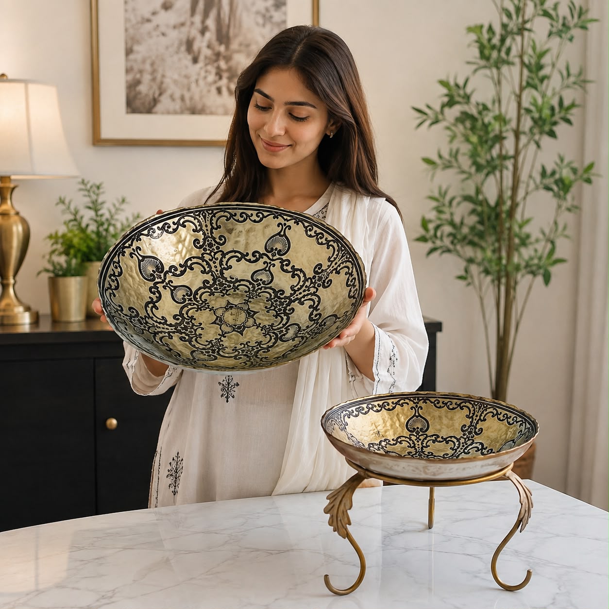 Gold Turkish Bowl With Metal Stand