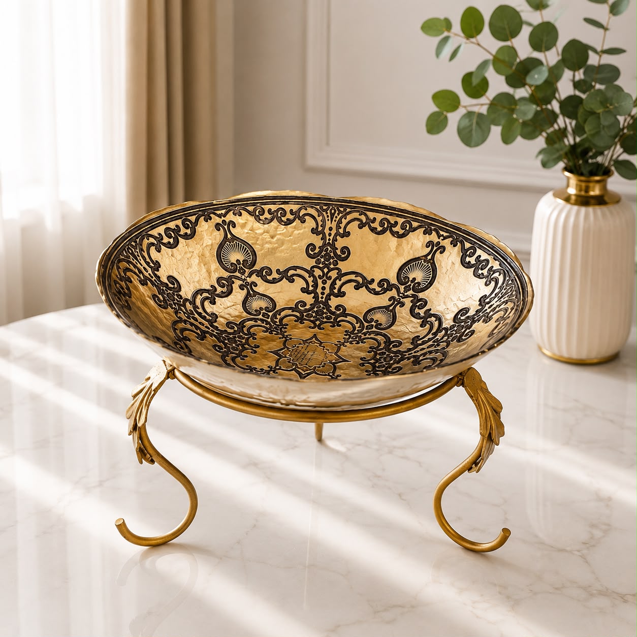 Gold Turkish Bowl With Metal Stand