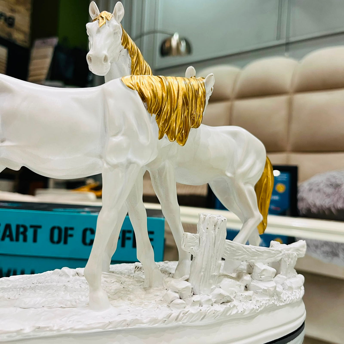 Royal White & Gold Horse Decorative Sculpture