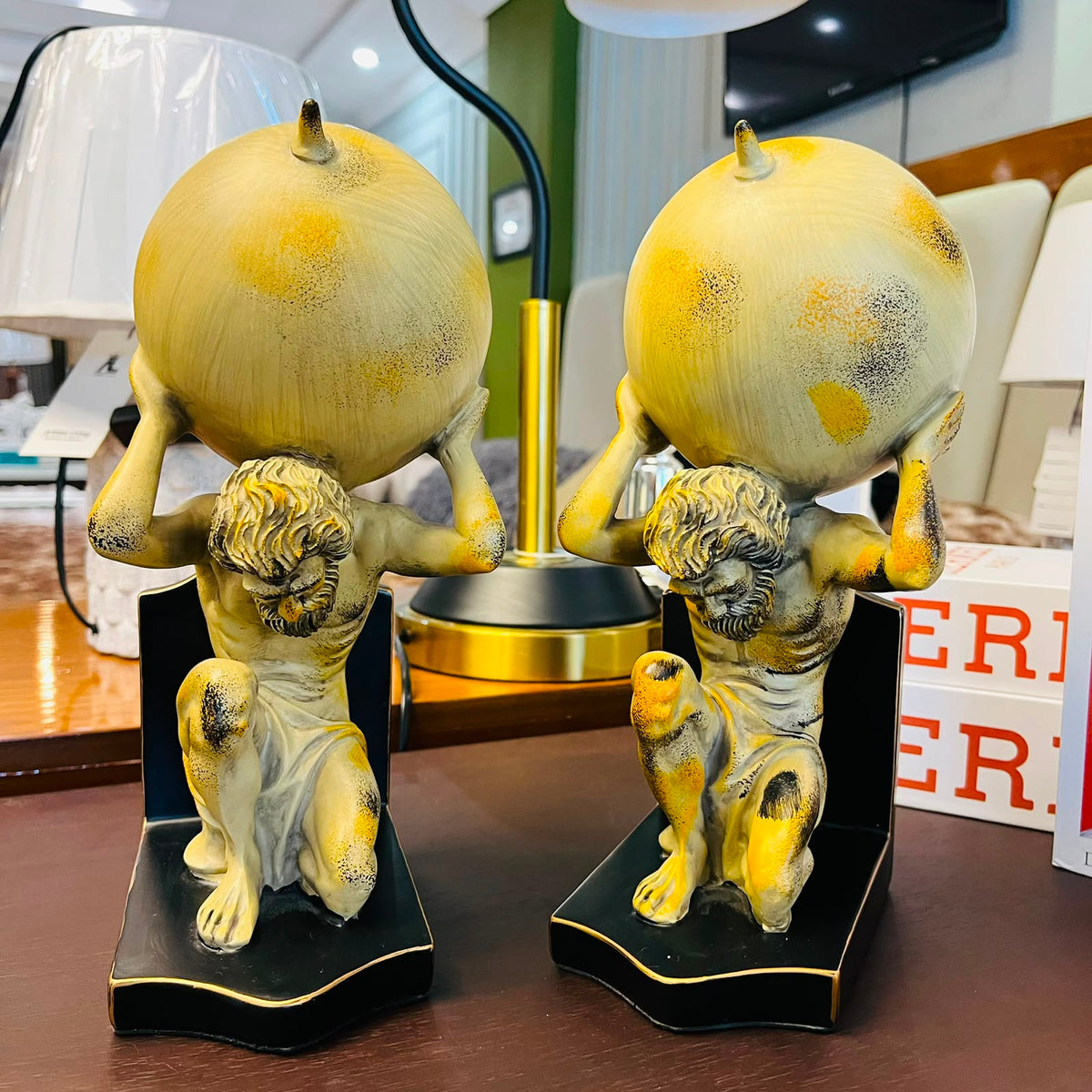 Antique Gold Atlas Titan Sculpture Set