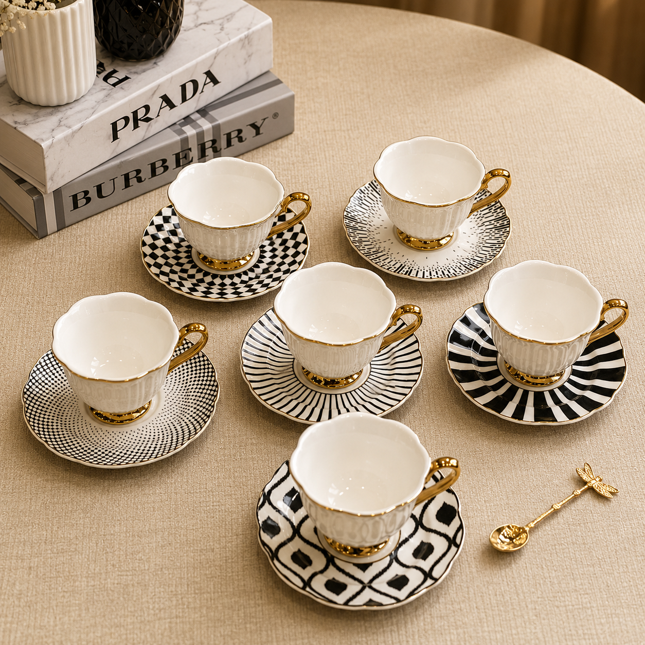 Monochrome Luxe Tea Cup & Saucer Set