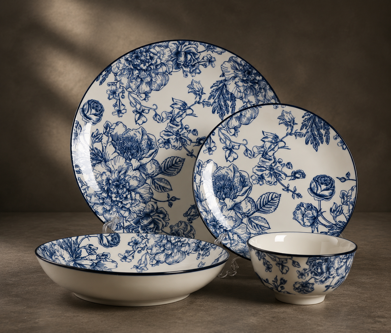 Blue Bloom Plate Set - 24PC