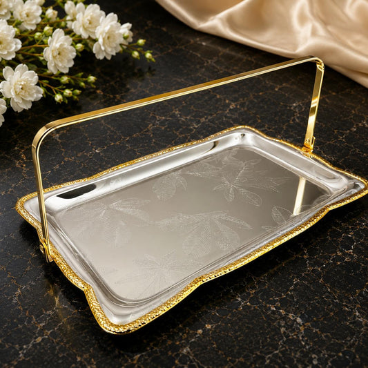 Gilded-Edge With Handle Serving Tray
