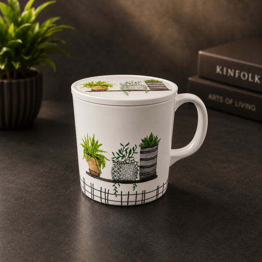 Botanical Brew Ceramic Mug with Lid (1-PC)